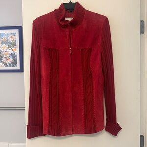 Vintage Coldwater Creek Women’s Leather and Wool Blend Red Zip Up Jacket size 1X